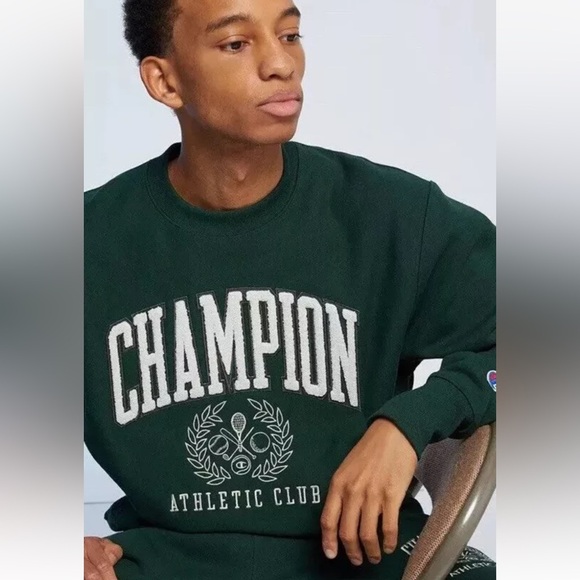 Champion Athletic Club Crest Crew Neck Sweatshirt Pullover Green Men’s Size M - Picture 1 of 10